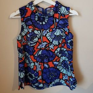 EUC Bobeau Poppy Printed Zip Up Sleeveless Top Sm